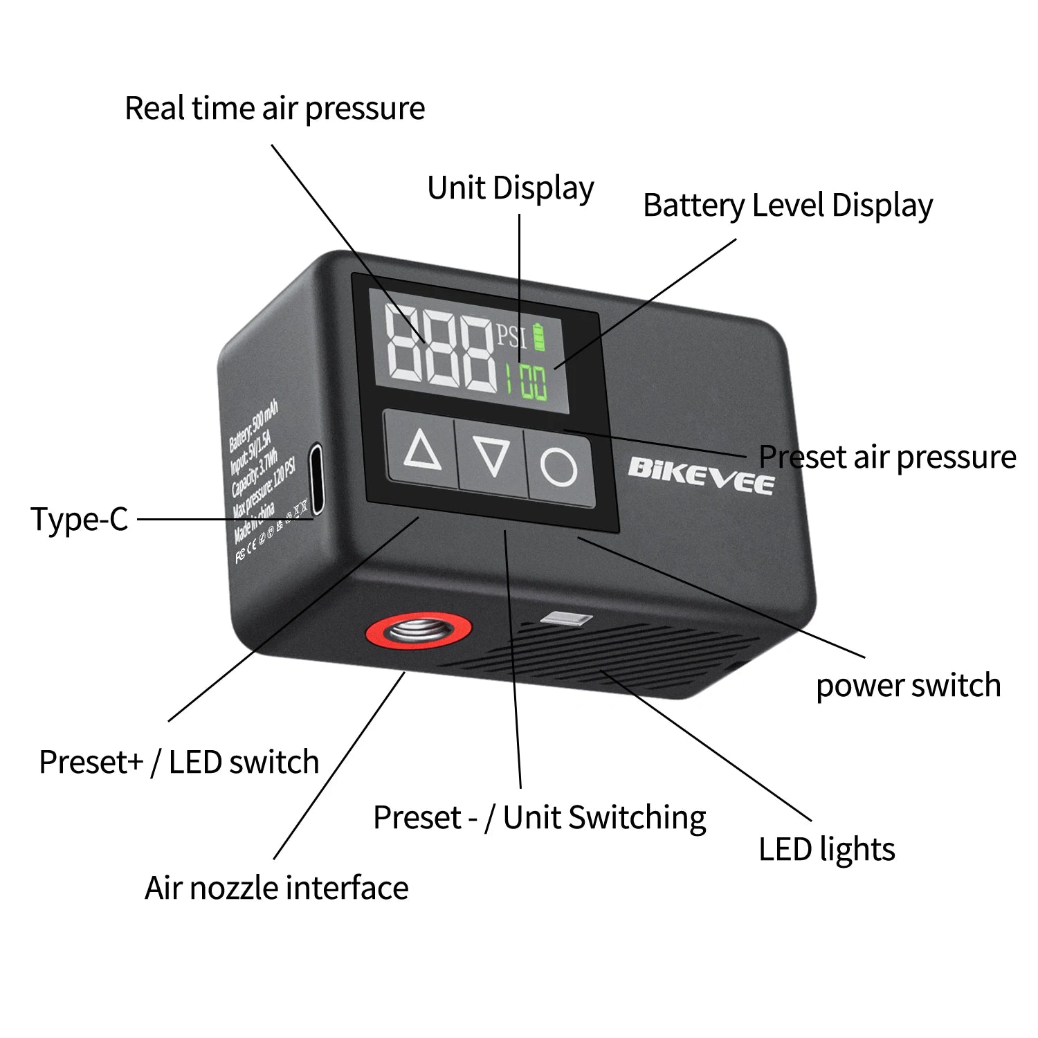 Rechargeable Portable Electric Mini Air Pump Tire Inflator with Digital Gauge Fast Inflation Auto Shut-Off